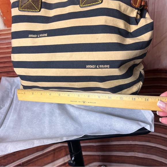 Dooney & Bourke Brown and Tan Striped Tote Bag with Leather Handles and Trim - Picture 5 of 15